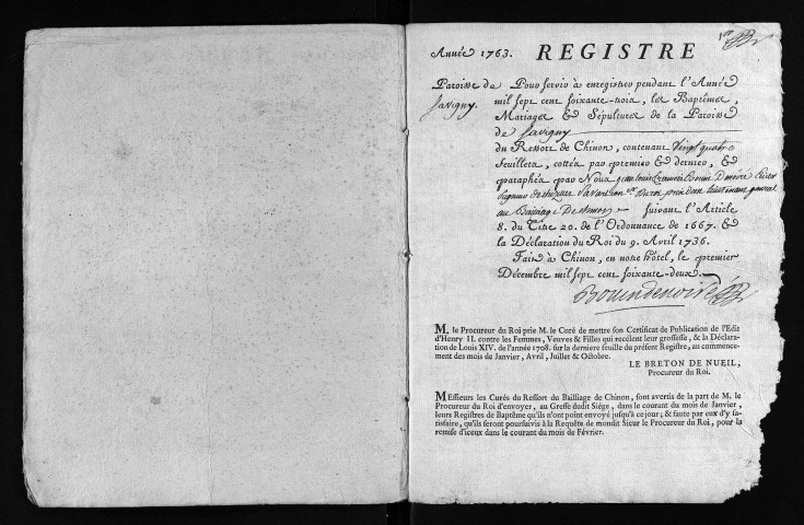 Baptêmes, mariages, sépultures, 1763