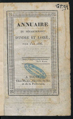Annuaire du département de l'Indre-et-Loire - 1826.