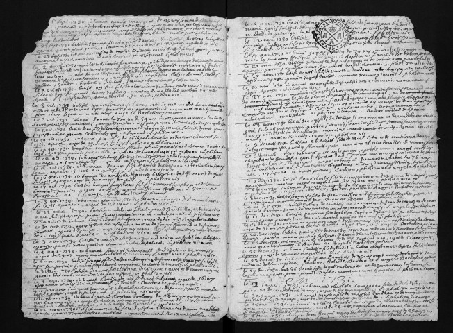 Collection du greffe. Baptêmes, mariages, sépultures, 1730-1735 - Les années 1708-1729 sont lacunaires dans cette collection