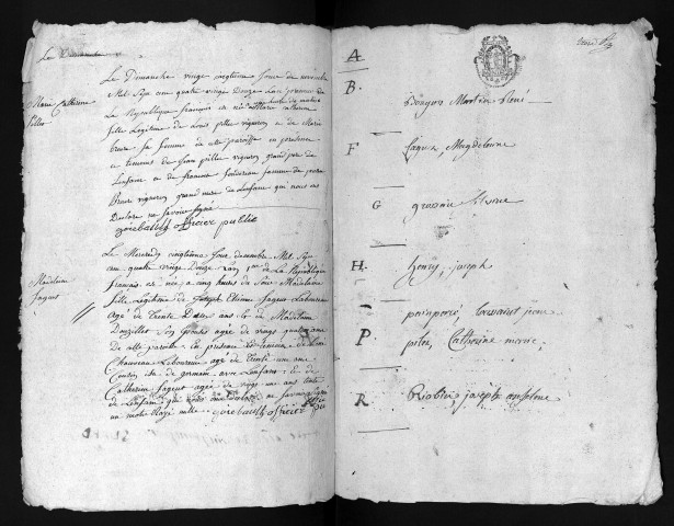 Collection du greffe. Baptêmes, mariages, sépultures, 30 octobre -29 novembre 1792