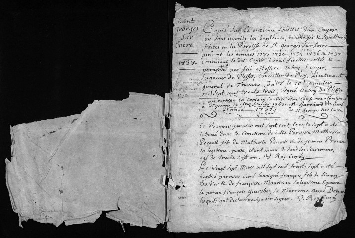 Baptêmes, mariages, sépultures, 1737 - Les années 1706-1736 sont lacunaires dans la collection du greffe