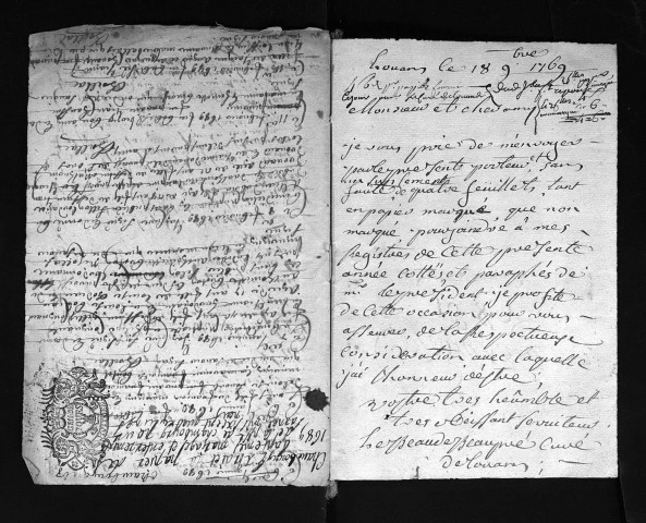 Collection du greffe. Baptêmes, mariages, sépultures, 1689 - L'année 1688 est lacunaire dans cette collection