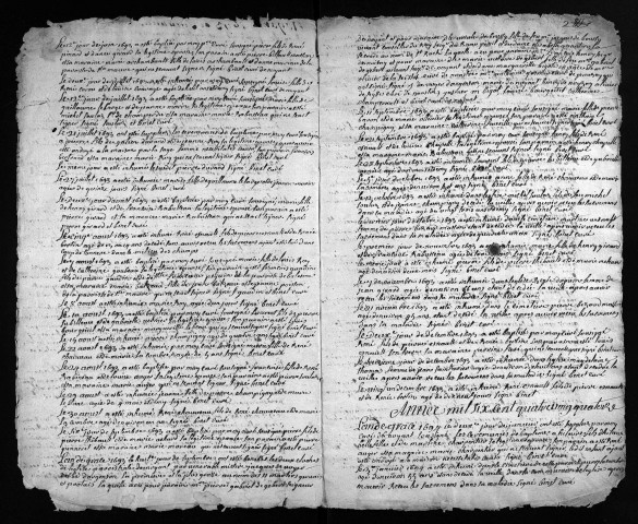 Collection du greffe. Baptêmes, mariages, sépultures, 1693-1698 - Les années 1689-1692 sont lacunaires dans cette collection