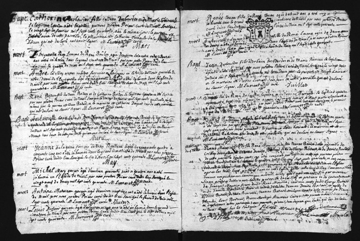 Collection du greffe. Baptêmes, mariages, sépultures, 1740