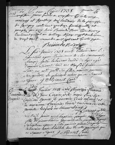 Baptêmes, mariages, sépultures, 1738