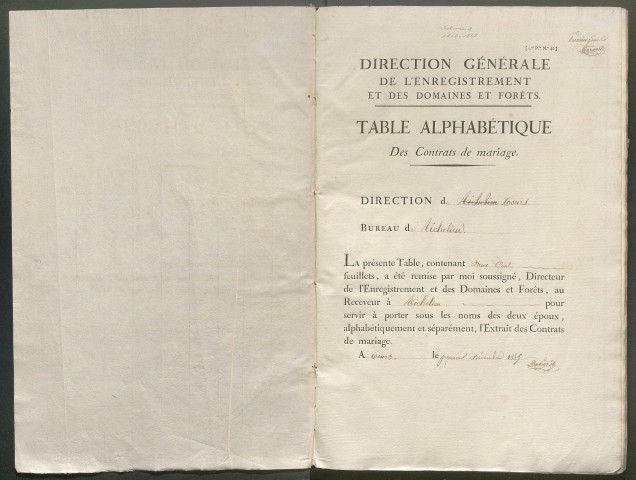 Table des contrats de mariage, 1848-1865 - N° d'origine : 3