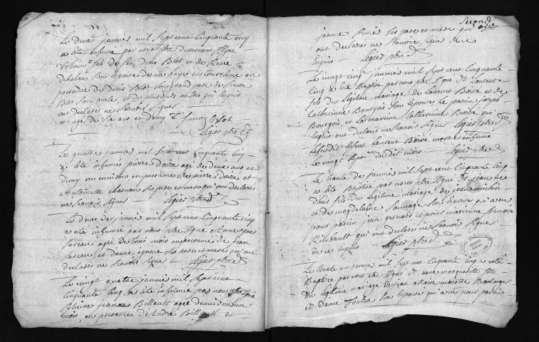 Collection du greffe. Baptêmes, mariages, sépultures, 2 janvier-13 décembre 1755