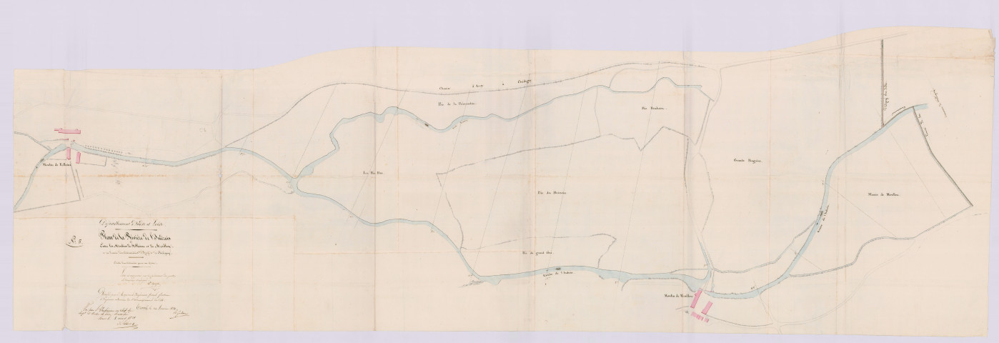 Plan de la rivière l'Indrois entre les moulins de Follaine et de Morillon (24 janvier 1831)