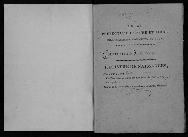 Naissances, mariages, décès, an XI-1816, Saint-Avertin a porté le nom de Vançay de 1793 à 1805