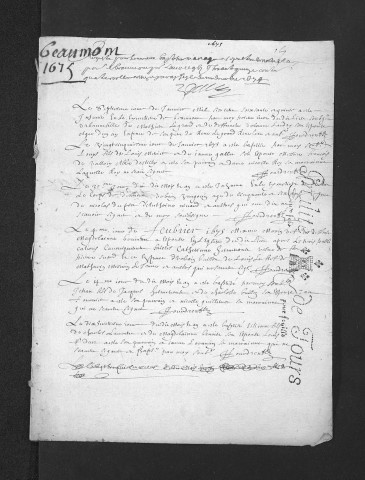 Collection du greffe. Baptêmes, mariages, sépultures, 1675