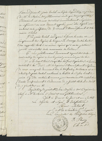Arrêté préfectoral autorisant les priopriétaires à effectuer des réparations au moulin (25 août 1825)