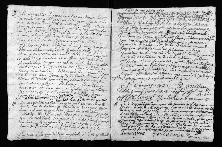 Collection du greffe. Baptêmes, mariages, sépultures, 1738