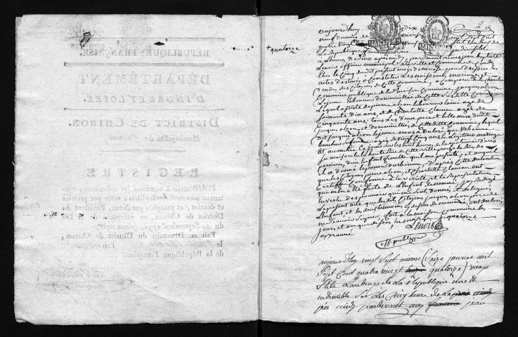 Naissances, mariages, décès, an II - Les actes de 1793 sont lacunaires dans la collection du greffe
