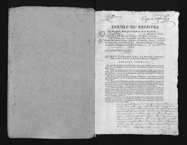 Collection du greffe. Baptêmes, mariages, sépultures, 1778