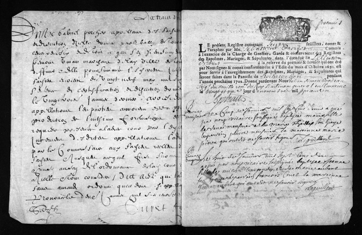 Baptêmes, mariages, sépultures, 1702