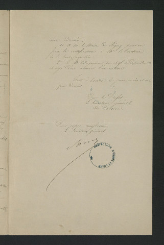 Arrêté préfectoral autorisant la reconstruction de la crête du déversoir du moulin (5 août 1872)