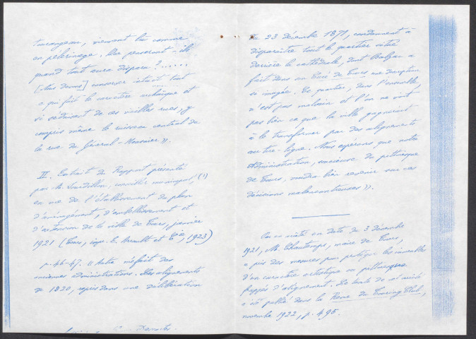 Extraits de rapports de 1920 et de 1923 sur papier à en-tête du Touring-Club de France (2/2).