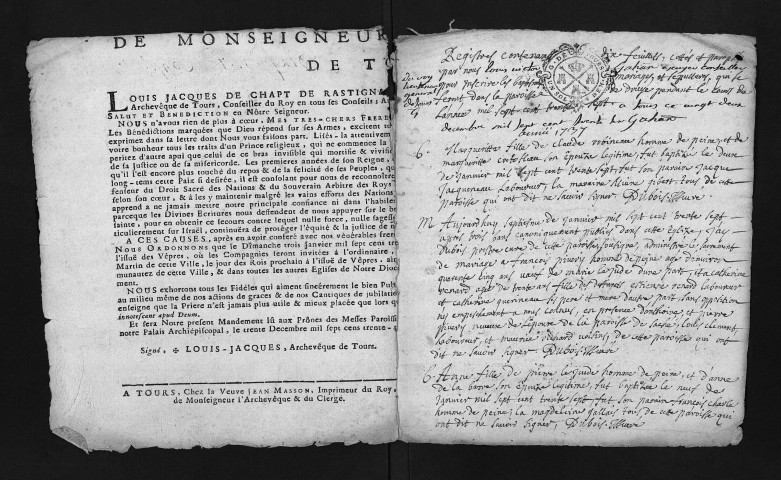Collection du greffe. Baptêmes, mariages, sépultures, 1737 - Les années 1678-1736 sont lacunaires dans cette collection