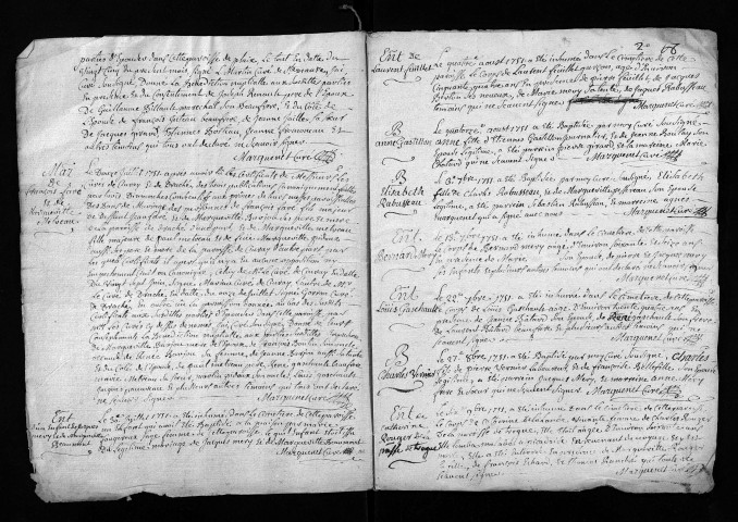 Collection du greffe. Baptêmes, mariages, sépultures, 1751-1753