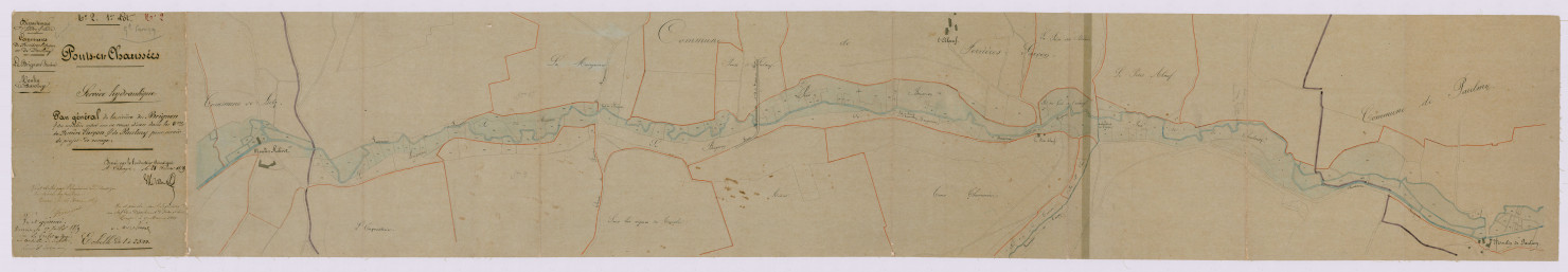 Plan général de la rivière du Brignon dans les communes de Ferrière-Larçon et Paulmy pour servir de projet de curage (28 février 1859)