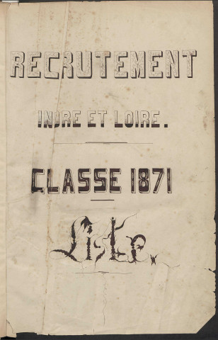 Classe 1871. Matricules et table alphabétique.
