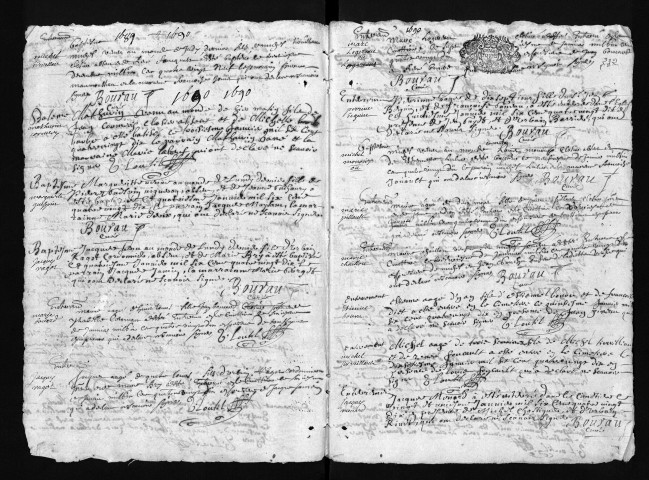 Collection du greffe. Baptêmes, mariages, sépultures, 8 décembre 1689-1690 - La période 1685-7 décembre 1689 est lacunaire dans cette collection