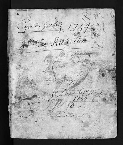 Collection du greffe. Baptêmes, mariages, sépultures, 1754