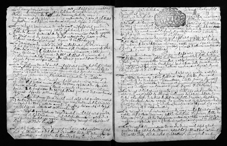 Collection du greffe. Baptêmes, mariages, sépultures, 1704 - Les années 1691-1703 sont lacunaires dans cette collection