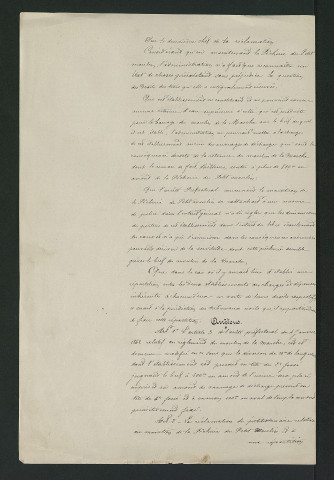 Emplacement du déversoir, décision de l'administration (16 septembre 1862)