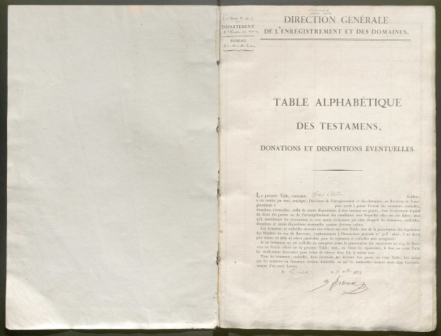 Table des testaments, donations et dispositions éventuelles