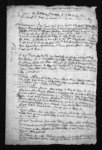 Collection du greffe. Baptêmes, mariages, sépultures, 1670 - L'année 1669 est lacunaire dans cette collection