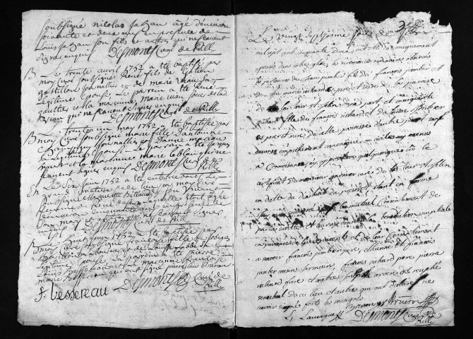 Baptêmes, mariages, sépultures, 1752