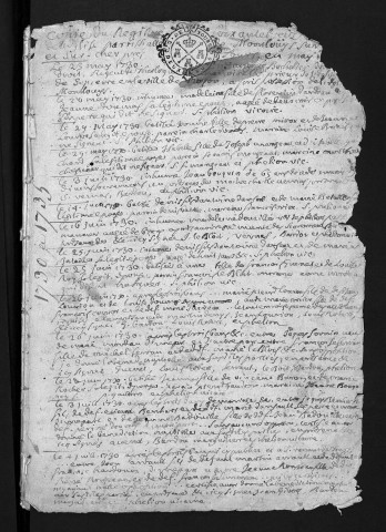 Collection du greffe. Baptêmes, mariages, sépultures, 1730-1735 - Les années 1708-1729 sont lacunaires dans cette collection