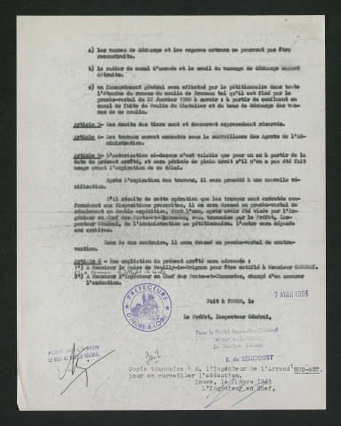 Arrêté préfectoral autorisant la désaffectation (7 mars 1963)