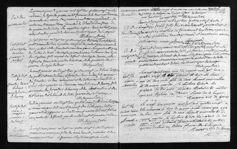 Baptêmes, mariages, sépultures, 1780