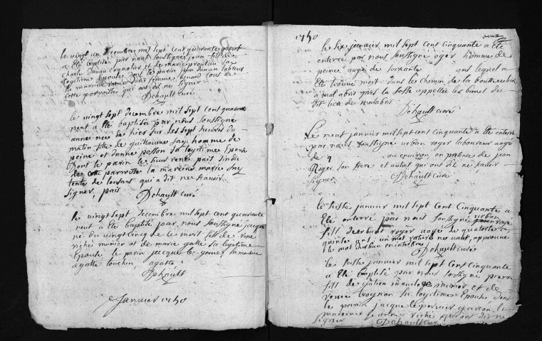 Collection du greffe. Baptêmes, mariages, sépultures, 1750