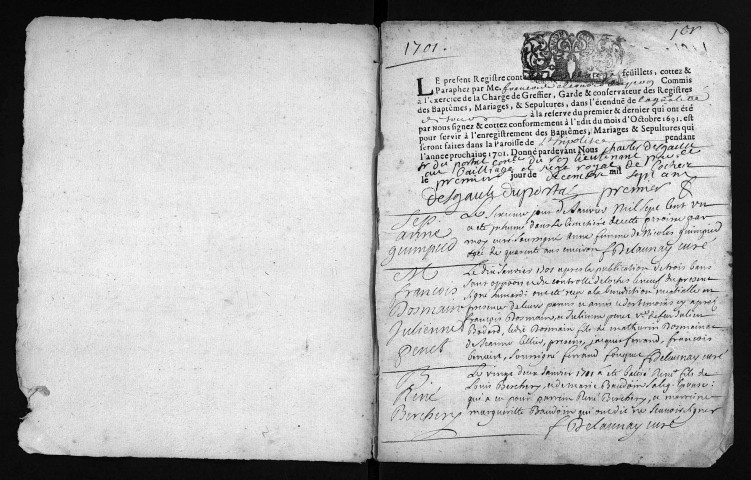 Baptêmes, mariages, sépultures, 1701