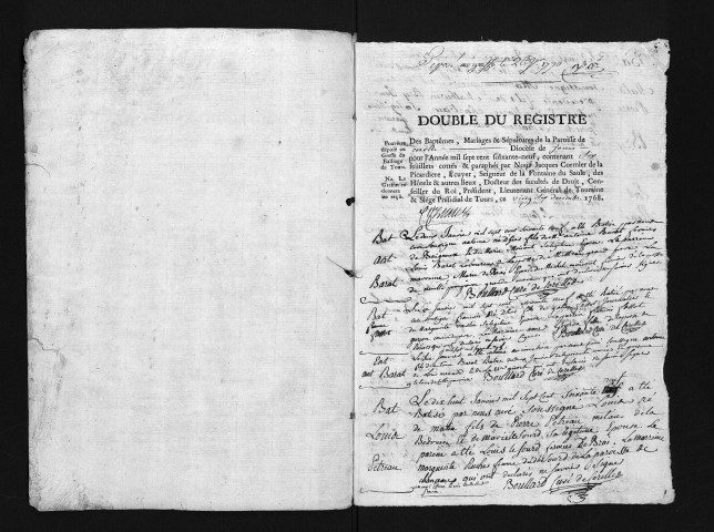 Collection du greffe. Baptêmes, mariages, sépultures, 1769