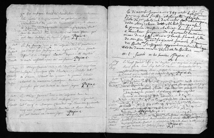 Collection du greffe. Baptêmes, mariages, sépultures, 1744