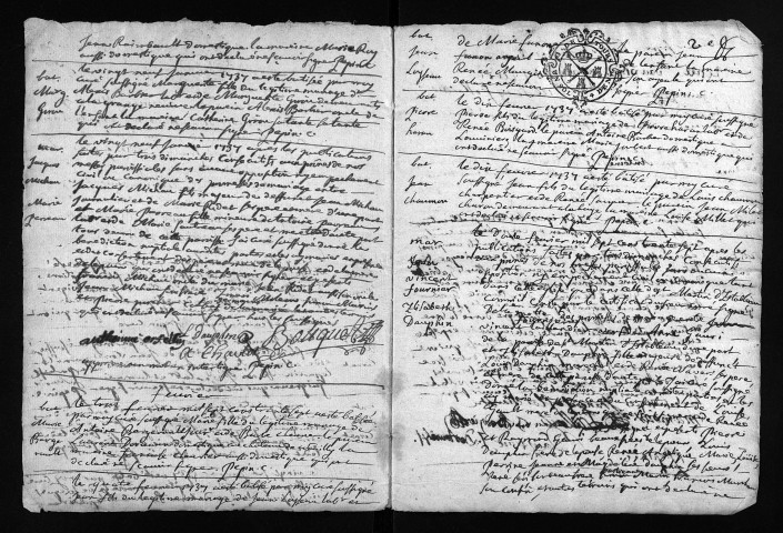 Collection du greffe. Baptêmes, mariages, sépultures, 1737