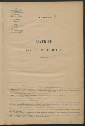 Matrice des propriétés bâties ; récapitulation ; table alphabétique des propriétaires.