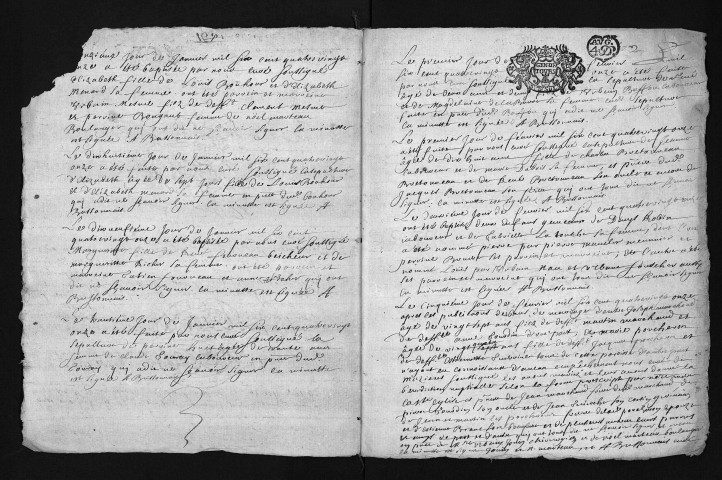Collection du greffe. Baptêmes, mariages, sépultures, 1691 - Les années 1682-1690 sont lacunaires dans cette collection