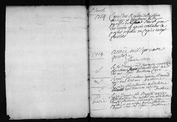 Baptêmes, mariages, sépultures, 1714-1716