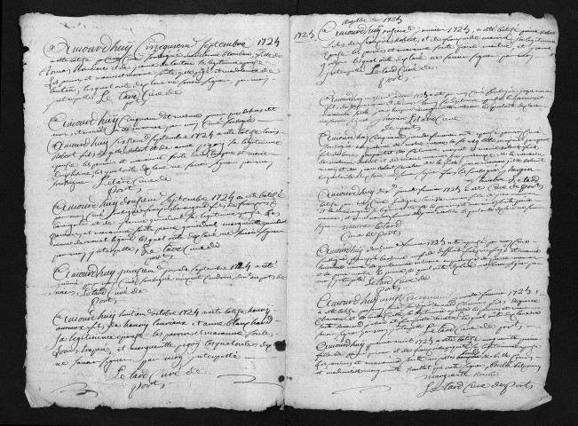 Collection du greffe. Baptêmes, mariages, sépultures, 1724-1728