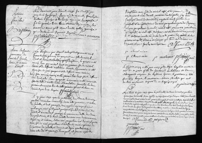 Collection du greffe. Baptêmes, mariages, sépultures, 1749