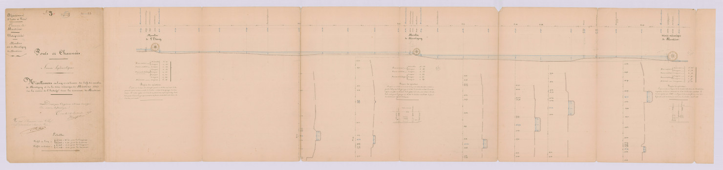 Plan de nivellement des biefs des moulins de Montrésor et de Montigny (19 septembre 1850)