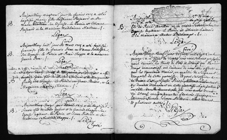 Collection du greffe. Baptêmes, mariages, sépultures, 1715