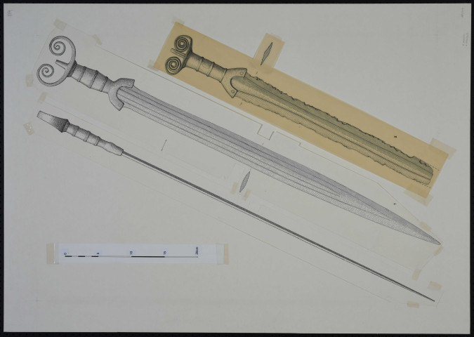 Epées : 14 planches, papier ; 6 dessins, calque.