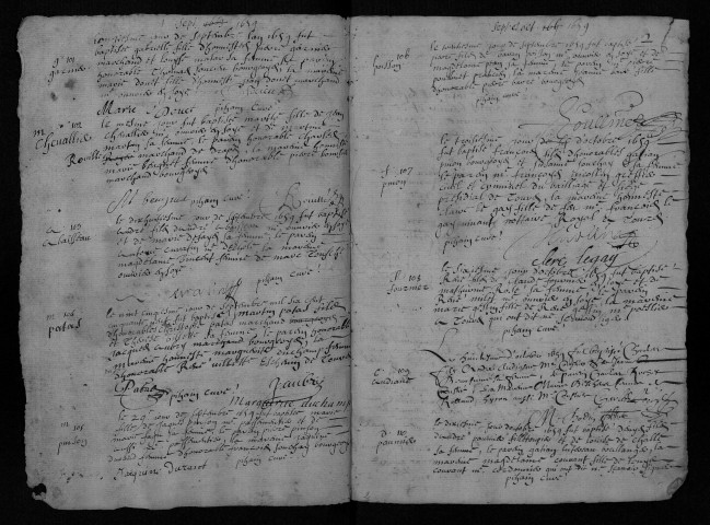 Collection communale. Baptêmes, 13 août 1659-17 mai 1665 (ff. 1-64) ; baptêmes, mariages, sépultures, 1668-11 février 1671 (ff. 165-239)