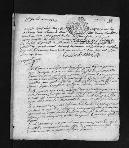 Baptêmes, mariages, sépultures, 1727